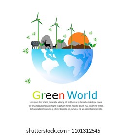 Green world. Ecology connection concept background. Vector info graphic illustration. Environmental, ecology, nature protection and pollution concept.