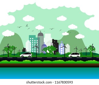 Green world. Ecology connection concept background. Vector info graphic illustration, banner and poster, vector art and illustration. Save the world with ecology and environment conservation concept. 