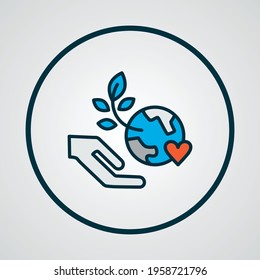 Green world icon colored line symbol. Premium quality isolated global eco element in trendy style.