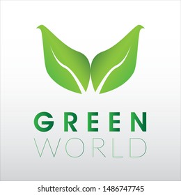 Green World leaf abstract logo vector Vector leaf, green shape and monochromatic one, Abstract emblem, design concept, logo, logotype element for template, design, awesome, home, logogram