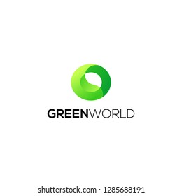 Green World. Leaf with Globe. Abstract Logo