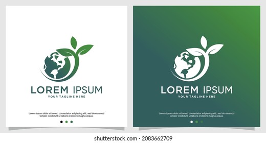 Green world logo abstract with leaf concept Premium Vector