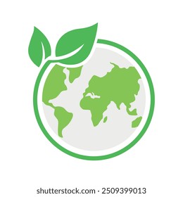 Logotipo verde do mundo ou design de ícone. Conceito ecológico. Terra verde, ilustração vetorial de folha verde.