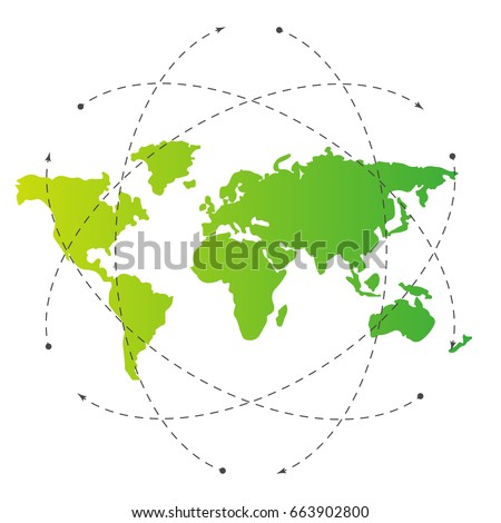 Green world map and blank orbit lines. Illustration template for citybanner, website, design, cover, infographics. Editable eps10 Vector. Transparent background.