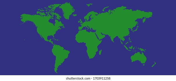 Green world map with blue water background