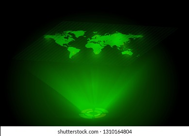 Green world map global hologram, vector, illustration, eps 10