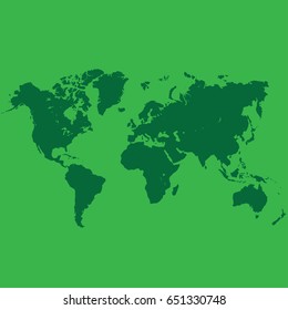 Green world map. Map of the world on green background.