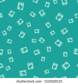 Green World map on a school blackboard icon isolated seamless pattern on green background. Drawing of map on chalkboard.  Vector Illustration