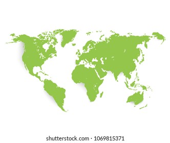 green world map on white background with shadows