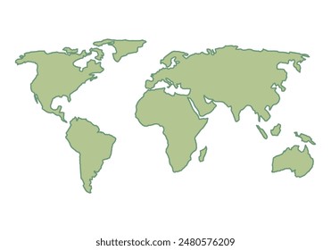 Green world map of the world on white background