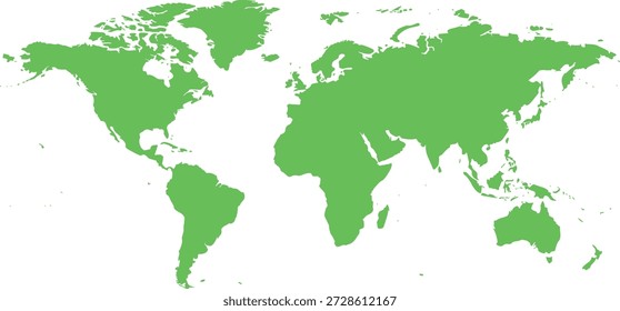 Silhueta do mapa do mundo verde sobre um fundo branco, geografia global e conceito de viagem.