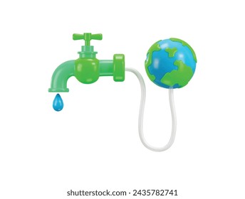 green world with natural water on a tap icon green environment icon 3d render