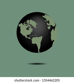 Green world on a black circle on a green background, vector image
