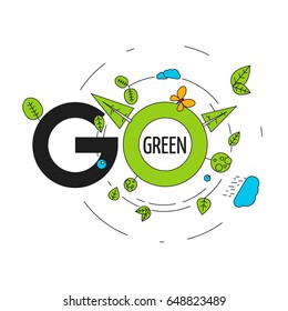 Green world, green planet, go green vector illustration for banner, poster or advertisement 