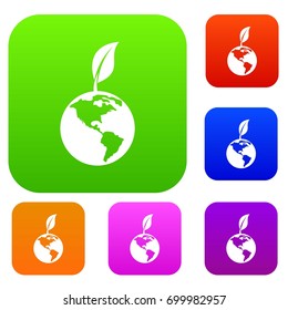 Green world qlobe with leaf in simple style isolated on white background vector illustration
