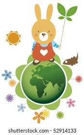 green world, rabbit and sun