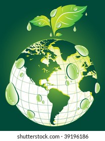 Mundo verde y caídas de lluvia