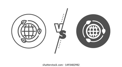 Green world sign. Versus concept. Eco energy line icon. Ecology power symbol. Line vs classic eco energy icon. Vector