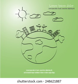Green world sketch background ,eco world concept,green world vector. Earth sketch