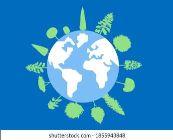 Green world. Spece view of a globe with trees groing all around. Vector.