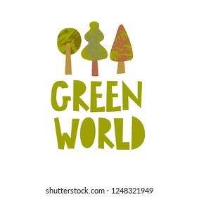 Green world vector poster template. For poster, brochure, flyer, banner or postcard on environmental theme, nature conservation and trees.