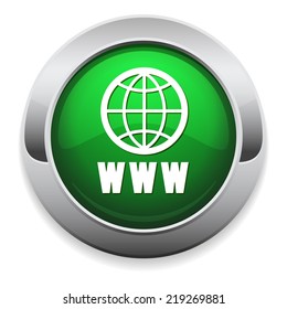 Green world wide web button with metallic border