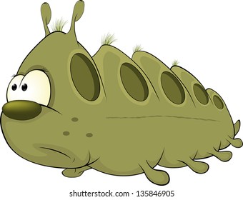 Green worm. Cartoon