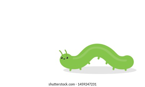 Green worm cartoon. wallpaper. free space for text. copy space. blank.