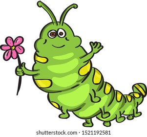 Green worm, illustration, vector on white background.