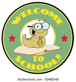 Green Worm On A Green Welcome To School Circle