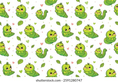 Green worm. seamless pattern for decorating all fashion designs, fabrics, wallpapers and prints. on a white background 

