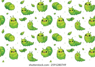 Green worm. seamless pattern for decorating all fashion designs, fabrics, wallpapers and prints. on a white background