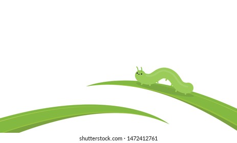Green worm vector. worm cartoon vector. wallpaper. free space for text. Green worm on the leaf.