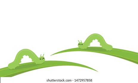 Green worm vector. worm cartoon vector. wallpaper. free space for text. Green worm on the leaf.