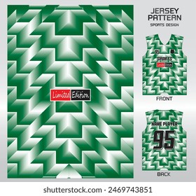 green woven basket pattern design, illustration, textile background for sports t-shirt, football jersey shirt mockup for football club. consistent front view