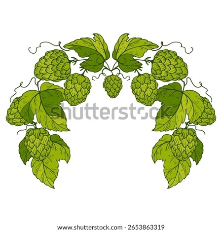 a green wreath of brewing hops. background with space for text