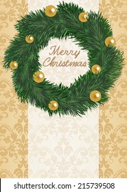 Green wreath of Christmas of the vintage pattern background