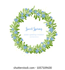 green wreath, flowers and branches in circle
