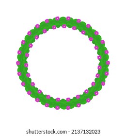 Corona verde con icono vector de flores. Icono de fotograma en forma de corona. Ilustración vectorial.
