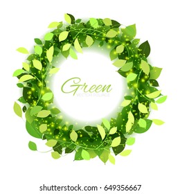 Green Wreath Foliage Background. Elegant Branches and Plants. Vector illustration