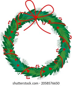 A green wreath. Illustration of Christmas and Happy New Year with a Christmas wreath. Festive decor on a white background.