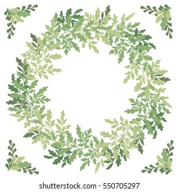 Green wreath of leaves hand drawn vector illustration isolated on white background