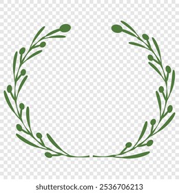 Green wreaths and branches with leaves. Hand drawing laurel wreaths and branches collection. Laurels wreaths, swirls, twigs and flower ornaments. Herbs, flowers and plants elements. Design elements.