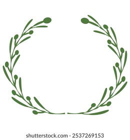 Green wreaths and branches with leaves. Hand drawing laurel wreaths and branches collection. Laurels wreaths, swirls, twigs and flower ornaments. Herbs, flowers and plants elements. Design elements.