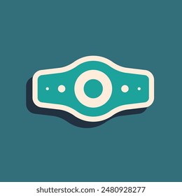 Green Wrestling championship belt icon isolated on green background. Long shadow style. Vector