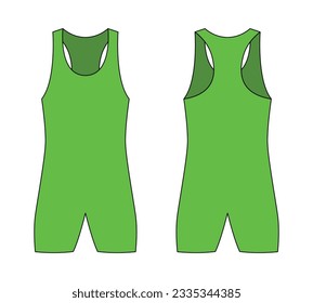 Green Wrestling Singlet Template On White Background.Front And Back View, Vector File.