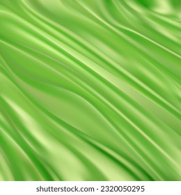 Green wrinkled fabric. Silk, satin and other types of fabric.