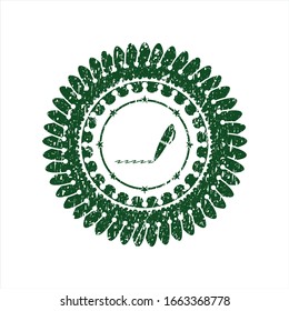 Green writer icon inside distress rubber seal with grunge texture