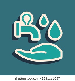 Green Wudhu icon isolated on green background. Muslim man doing ablution. Long shadow style. Vector