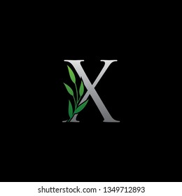 Green X Floral Logo Icon. Green Floral Logo With Initial X Letter.